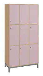 SBS-3333 šatní skříň 9-boxová, 1800x900x400 mm, kovové nohy, korpus bříza irská, dvířka pastelově rů